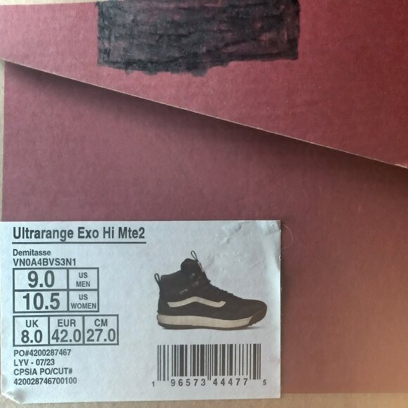 Vans Men's 9/Women's 10.5 Ultrarange Exo Hi MTE 2 Demitasse Brown Boots - Picture 3 of 14